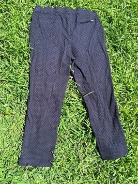 Anne Klein - Navy Pull On Textured Chinos with Gold Accent on back pocket